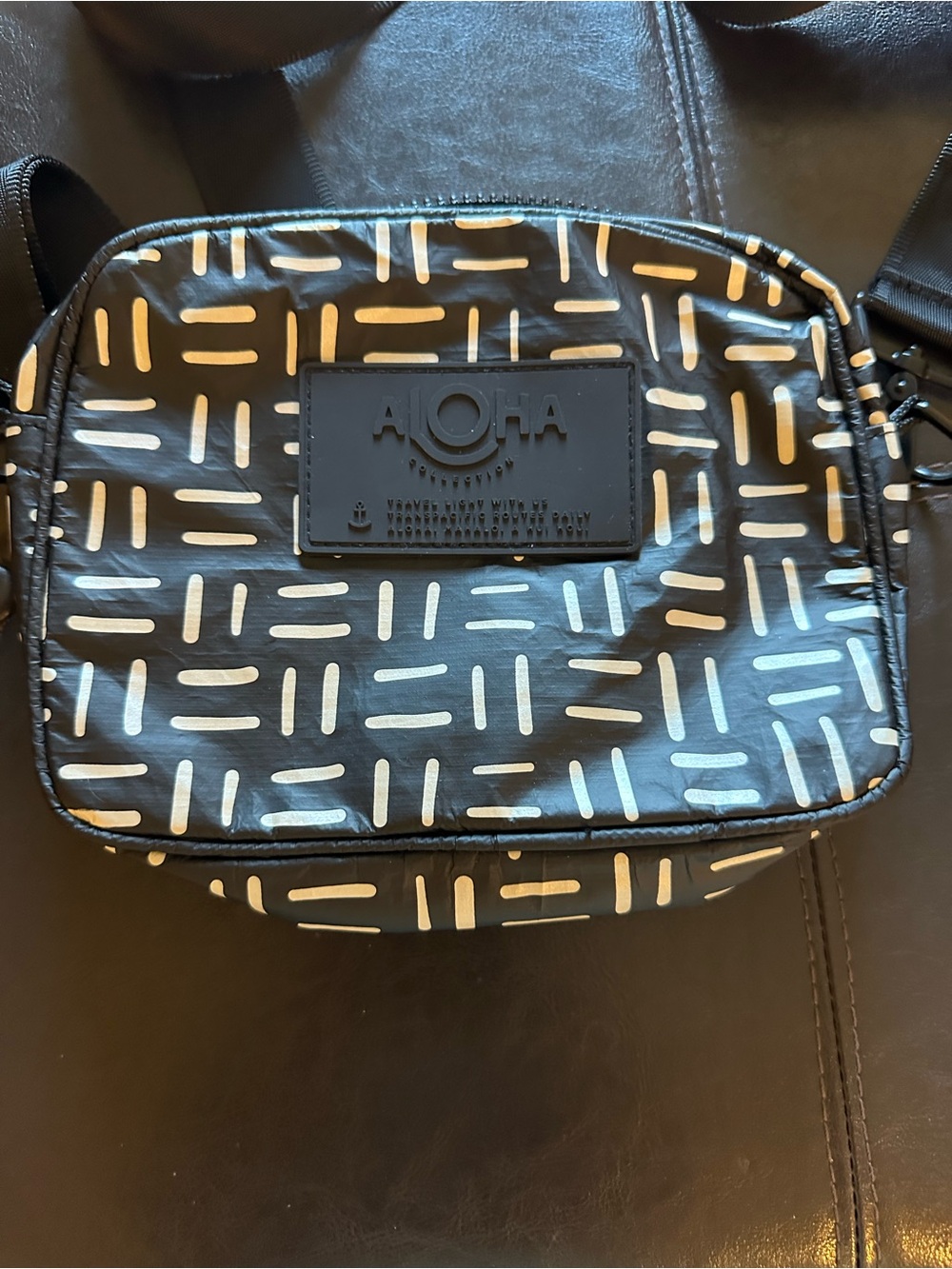 ALOHA Collection Black Crossbody with White Dash Design